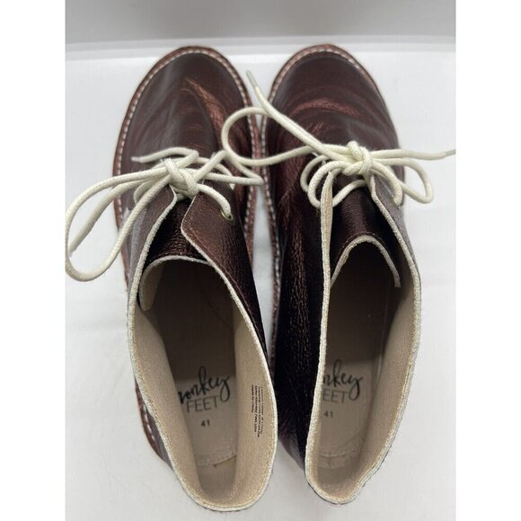 Monkey Feet Metallic Bronze Copper Lace UP Moccasin Leather Boots Womens Size 10 - Picture 7 of 9